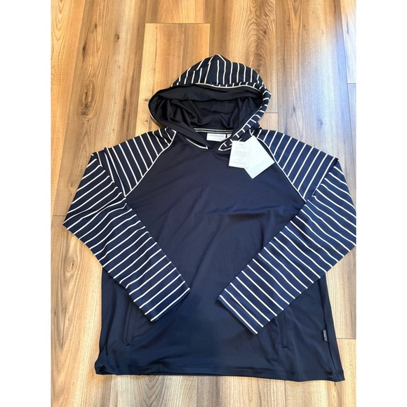 Liz Claiborne Tops - Liz Claiborne Safari Bound A-1 Black Striped Hooded Quarterzip Women's XL NWT